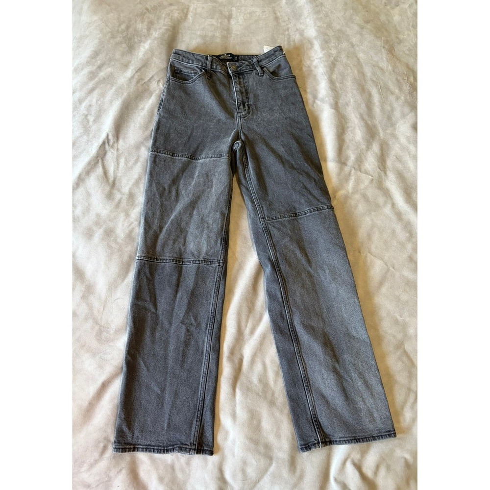 Hollister Ultra High-Rise Dad Jean Washed Black Paneled Straight Leg 1R W25 L31